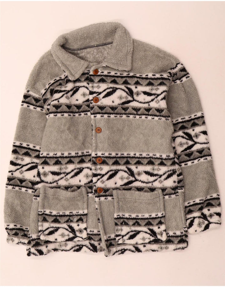 Vintage Mens Fleece Jacket UK 38 Medium Grey Fair Isle