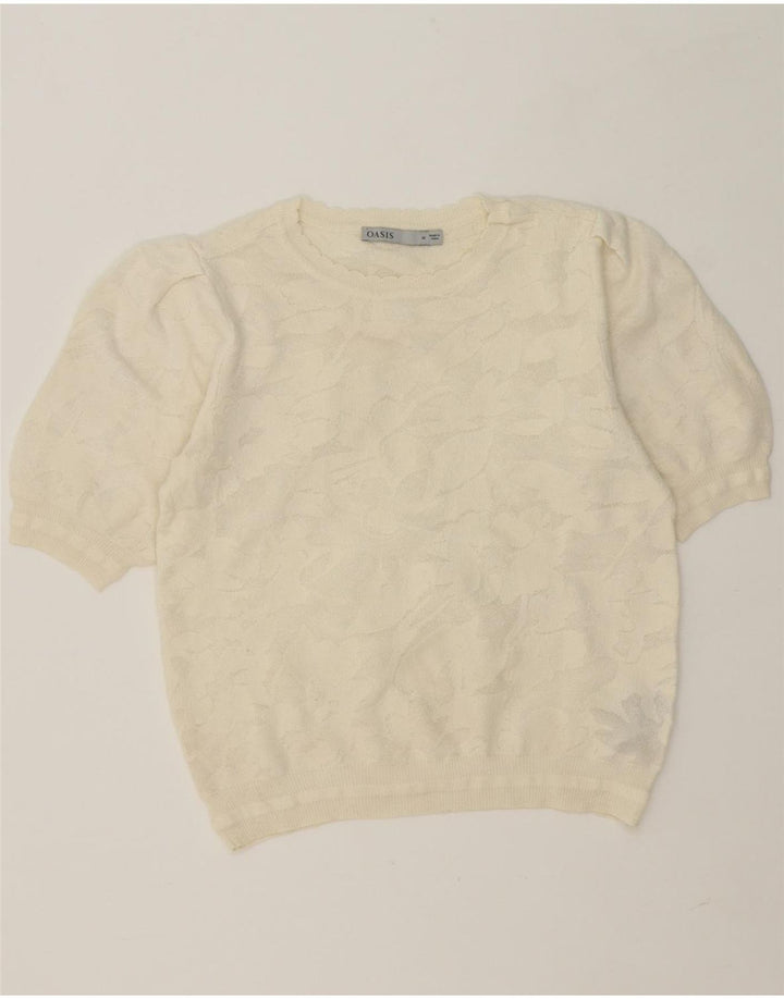 OASIS Womens Boat Neck Jumper Sweater UK 14 Medium White Floral Vintage Oasis and Second-Hand Oasis from Messina Hembry 