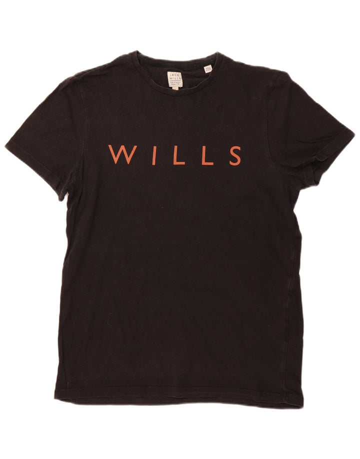 JACK WILLS Mens Graphic T-Shirt Top Small Black Cotton
