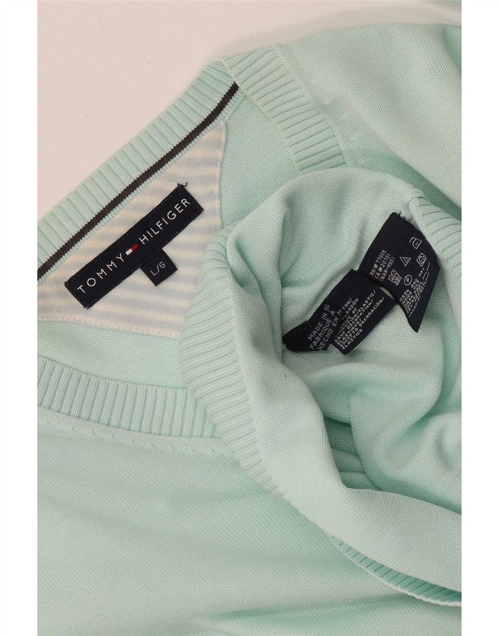 Tommy Hilfiger Mens V-Neck Jumper Sweater Large Turquoise Cotton