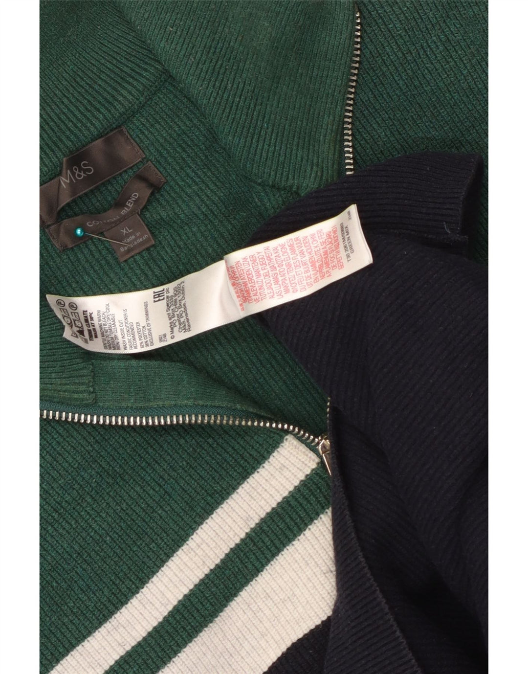 Marks & Spencer Mens Zip Neck Jumper Sweater XL Navy Blue Colourblock
