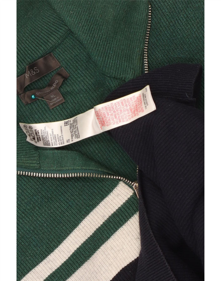 Marks & Spencer Mens Zip Neck Jumper Sweater XL Navy Blue Colourblock