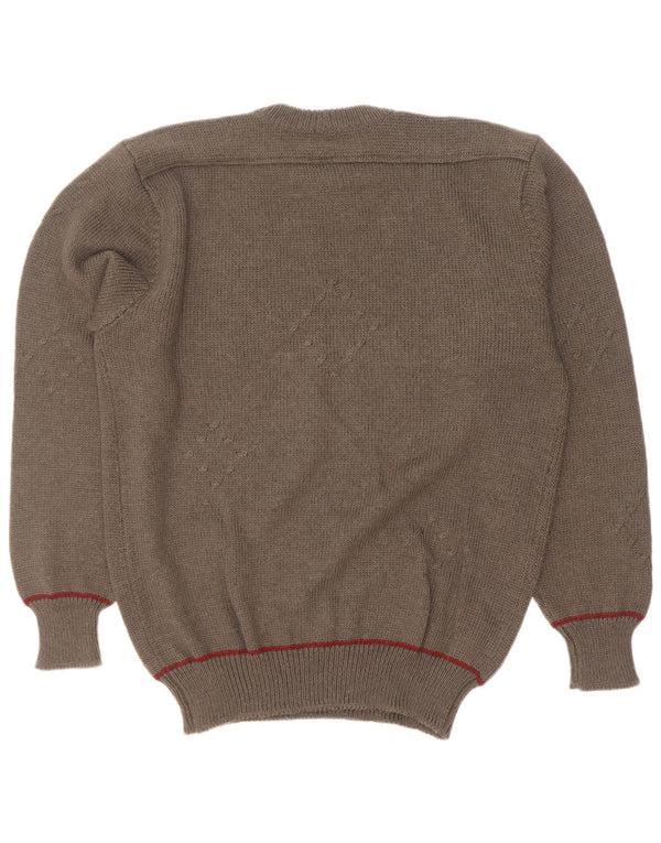 Vintage Mens Crew Neck Jumper Sweater Large Khaki Argyle/Diamond