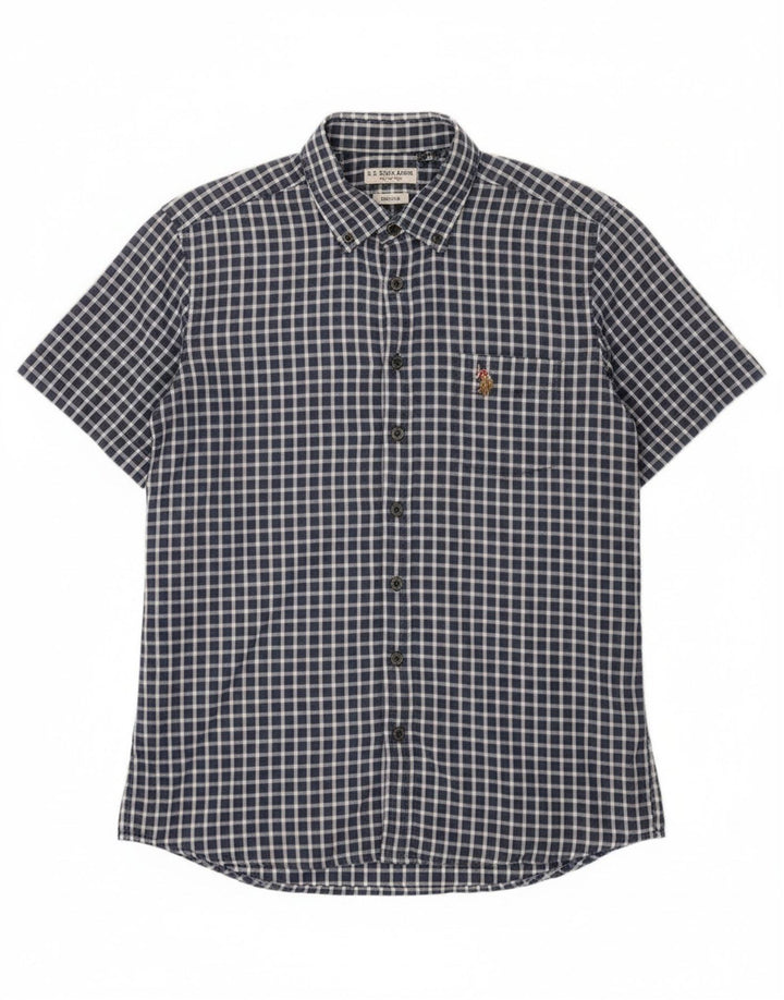 U.S. Polo Assn. Mens Regular Short Sleeve Shirt Large Navy Blue Gingham