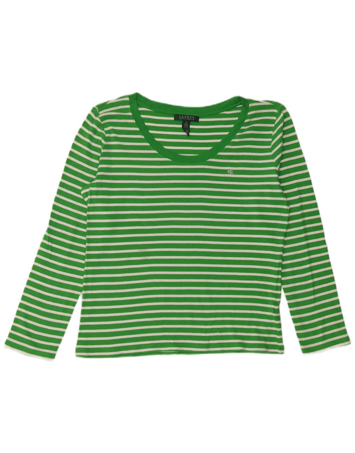 RALPH LAUREN Womens Top Long Sleeve UK 18 XL Green Striped Cotton