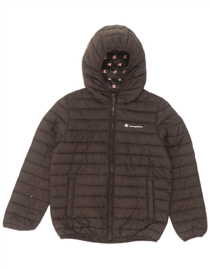Champion Boys Hooded Padded Jacket 11-12 Years Large Black Polyester