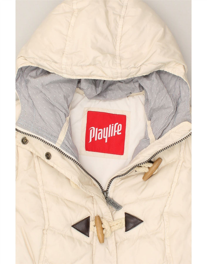 PLAYLIFE Womens Hooded Padded Jacket UK 6 XS Off White Polyester | Vintage Playlife | Thrift | Second-Hand Playlife | Used Clothing | Messina Hembry 