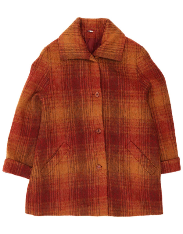 VINTAGE Womens Oversized Overcoat UK 14 Medium  Orange Plaid Polyester