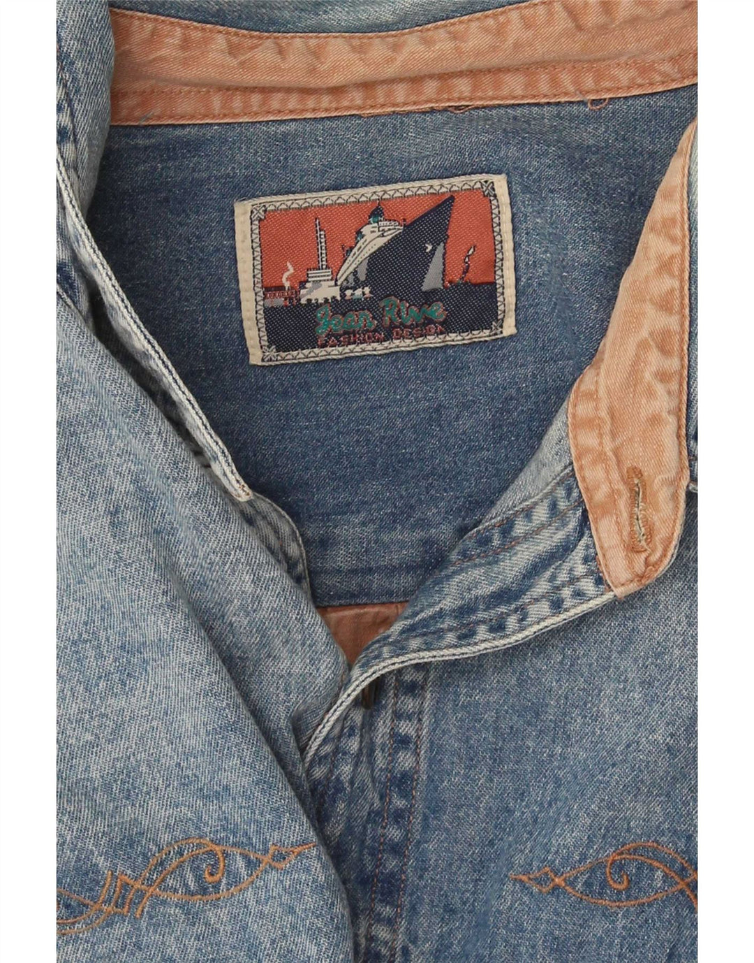 Jean Rive Mens Denim Shirt XL Blue Colourblock