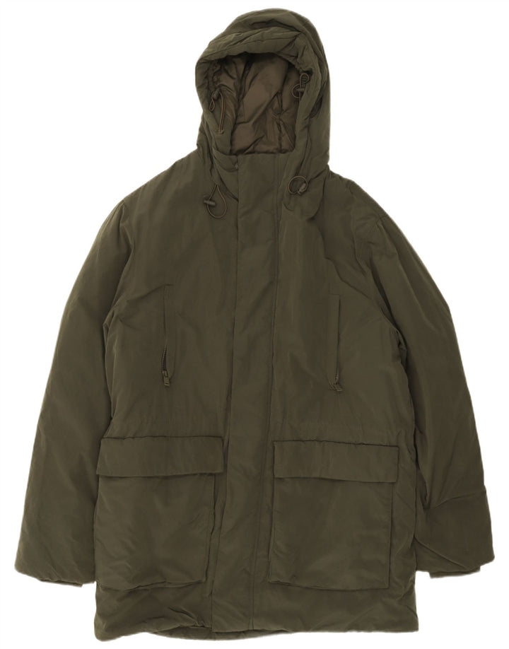 Zara Mens Hooded Padded Coat UK 40 Large Green