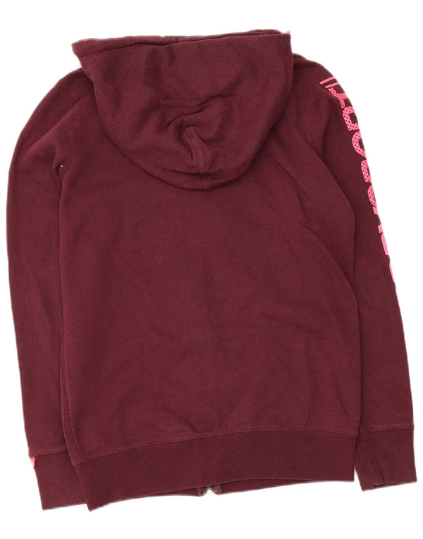 Superdry Womens Graphic Zip Hoodie Sweater UK 6 XS Maroon Cotton