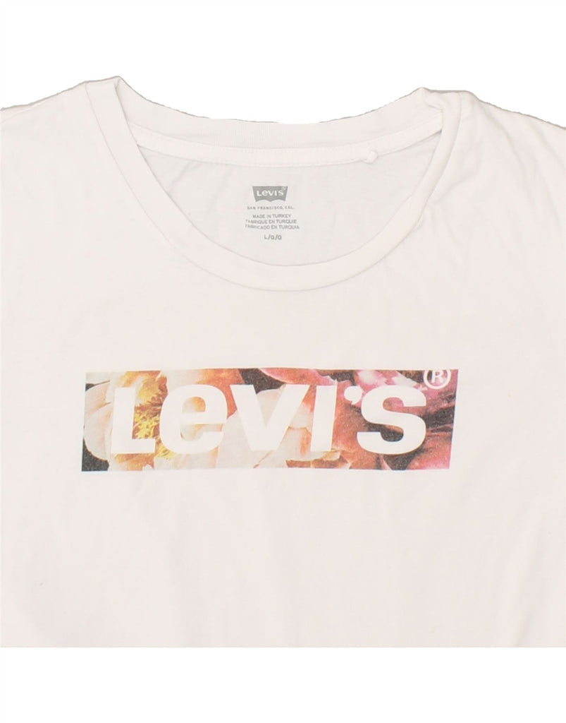 LEVI'S Womens Graphic T-Shirt Top UK 14 Large White Cotton | Vintage Levi's | Thrift | Second-Hand Levi's | Used Clothing | Messina Hembry 