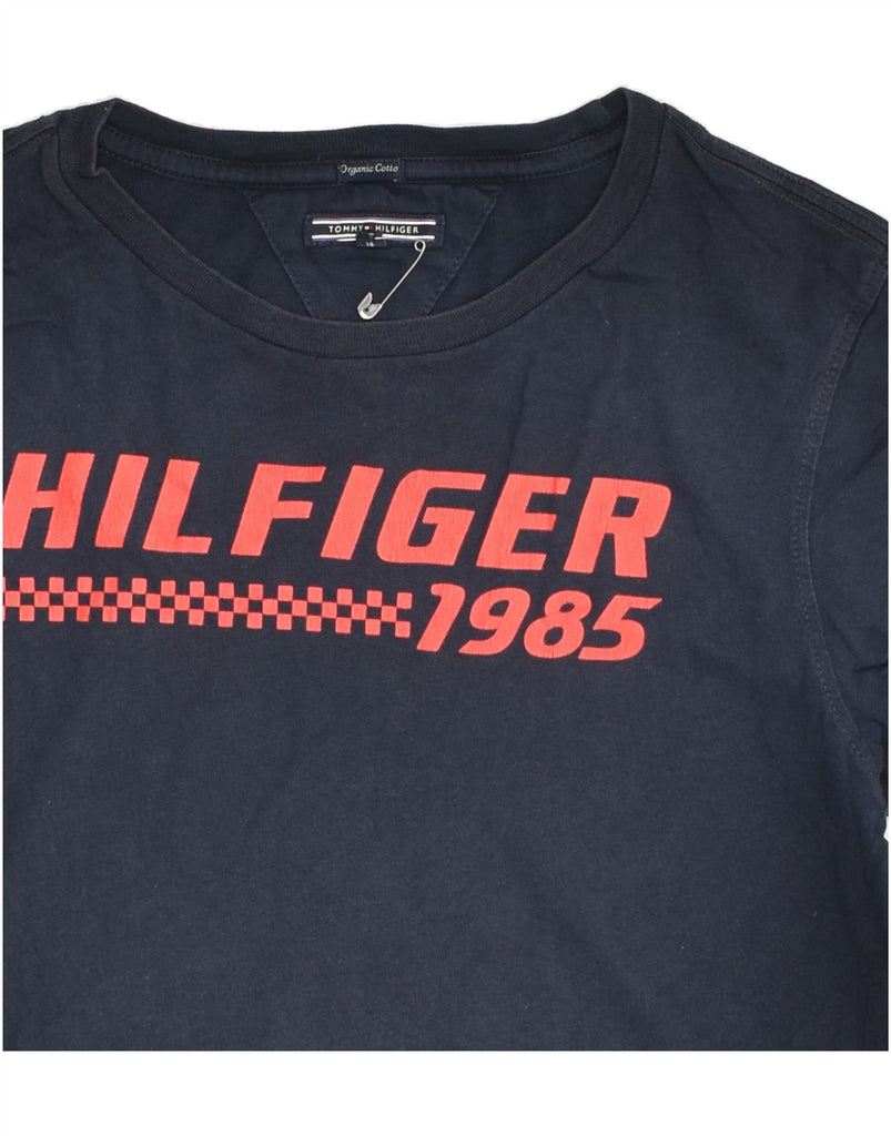 TOMMY HILFIGER Boys Graphic T-Shirt Top 13-14 Years Navy Blue Cotton | Vintage Tommy Hilfiger | Thrift | Second-Hand Tommy Hilfiger | Used Clothing | Messina Hembry 