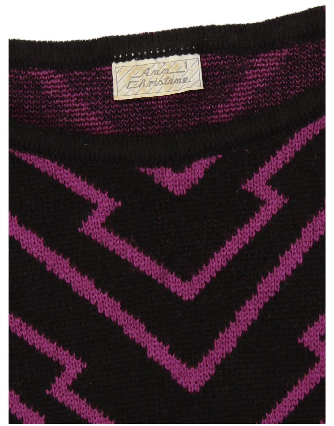 ANN CHRISTINE Womens Boat Neck Jumper Sweater UK 14 Medium Black Geometric