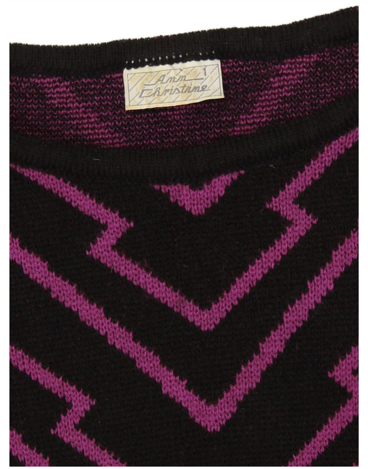 ANN CHRISTINE Womens Boat Neck Jumper Sweater UK 14 Medium Black Geometric