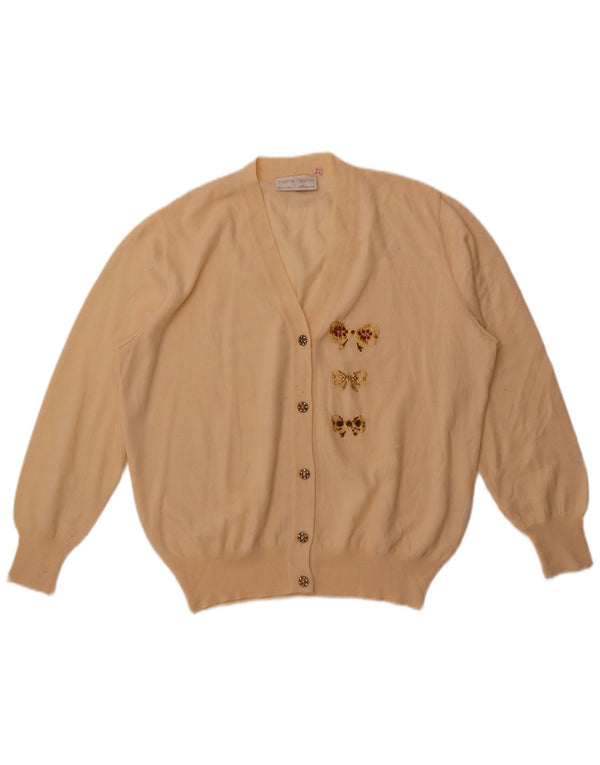 Vintage Womens Cardigan Sweater UK 22 2XL Off White Merino Wool