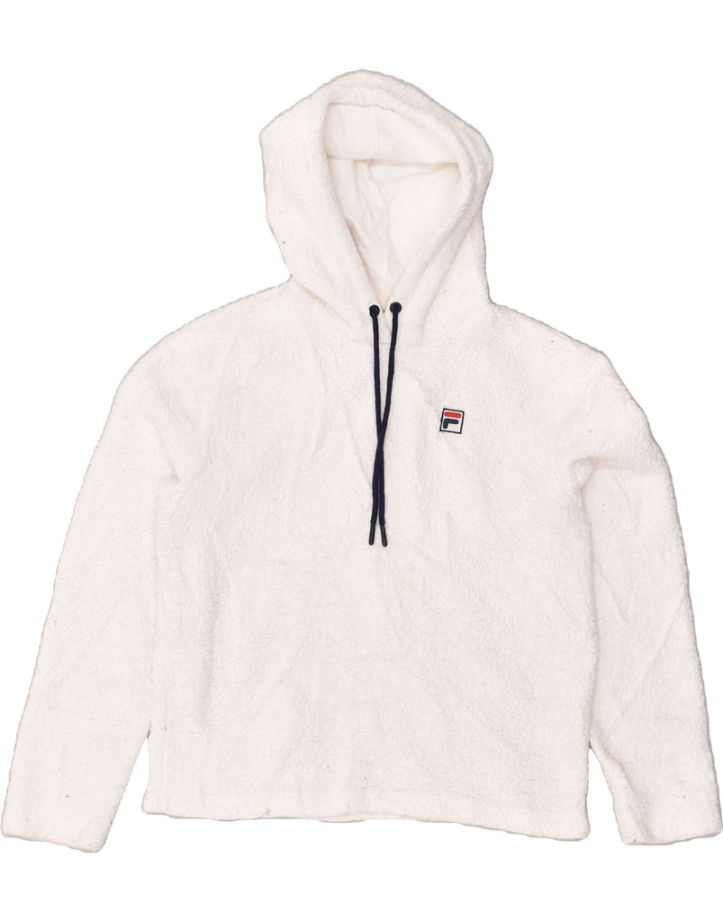 FILA Womens Fleece Hoodie Jumper UK 10 Small White Polyester | Vintage Fila | Thrift | Second-Hand Fila | Used Clothing | Messina Hembry 