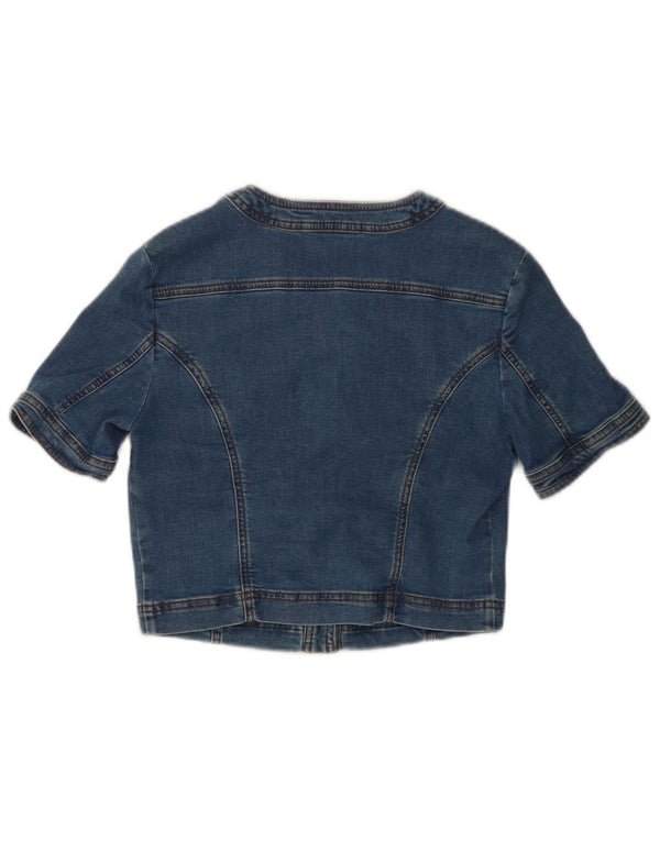 Sisley Womens Crop Short Sleeve Denim Jacket UK 8 Small Blue Cotton