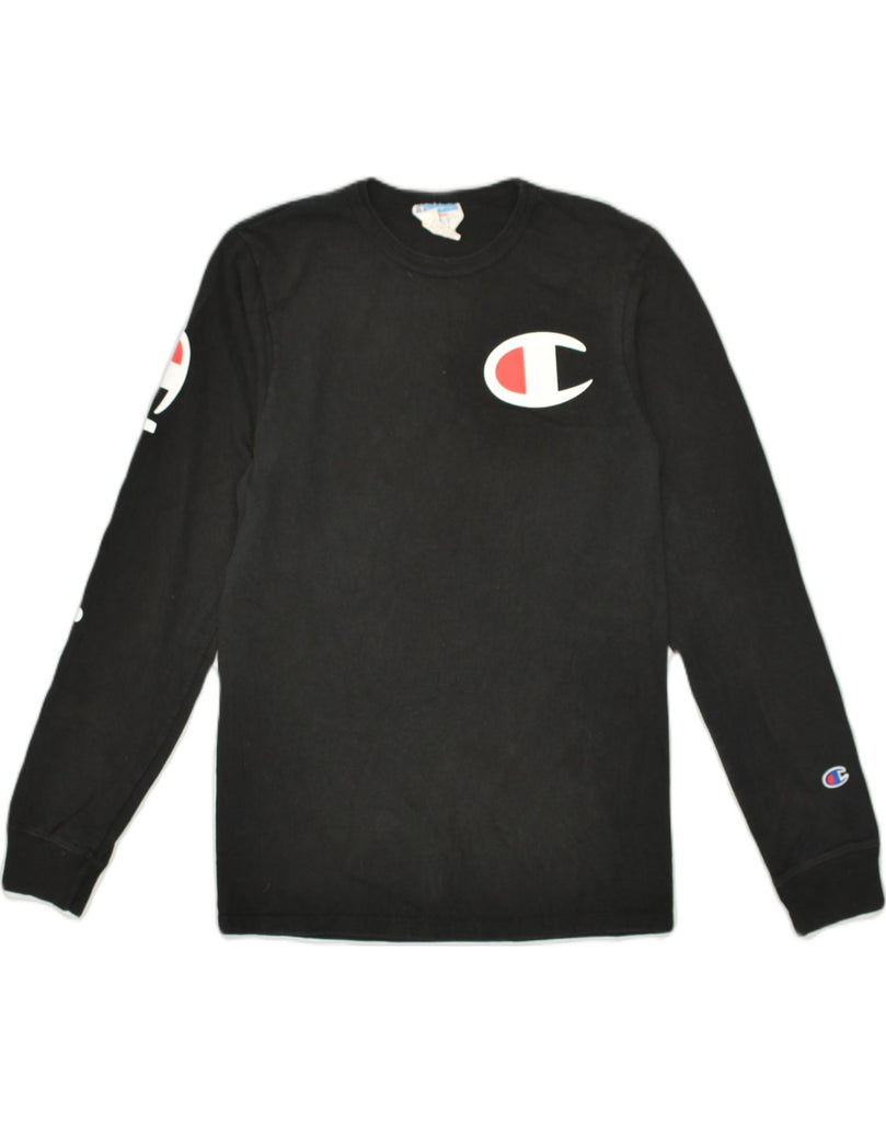 CHAMPION Mens Graphic Top Long Sleeve Small Black Cotton | Vintage Champion | Thrift | Second-Hand Champion | Used Clothing | Messina Hembry 