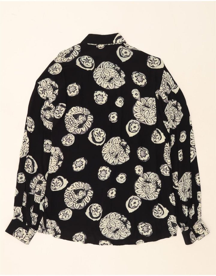 VINTAGE Mens Shirt Large Black Floral Viscose