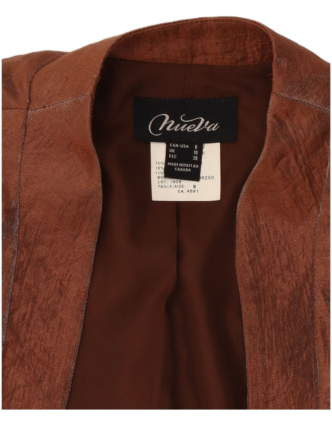 Vintage Womens 3/4 Sleeve Blazer Jacket UK 10 Small Brown Rayon