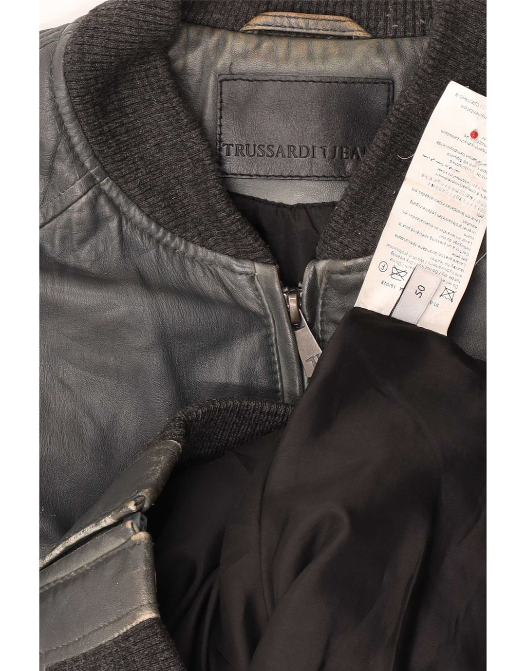 Trussardi Jeans Womens Bomber Leather Jacket IT 50 XL Navy Blue