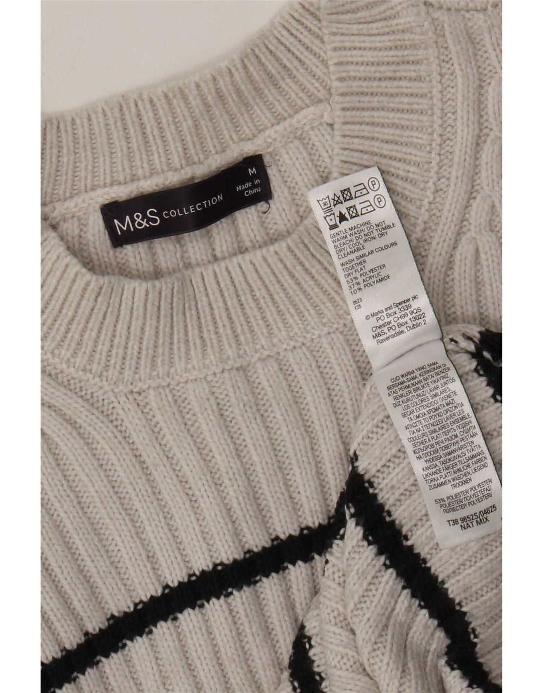 Marks & Spencer Womens Crew Neck Jumper Sweater UK 14 Medium Grey Striped