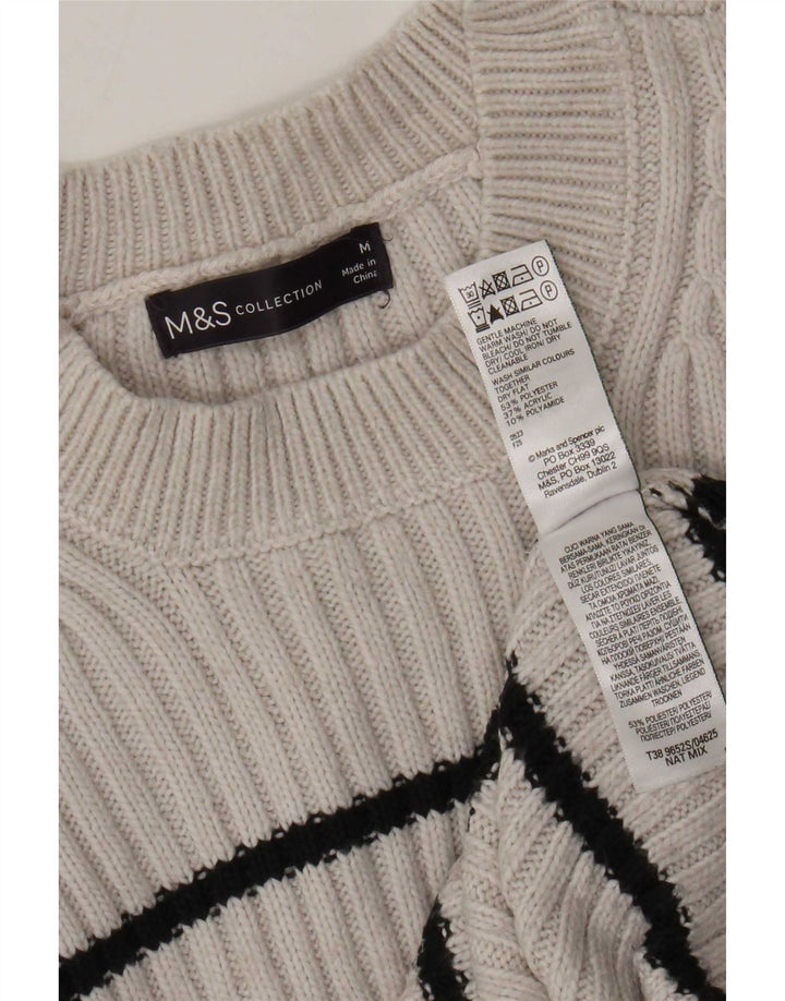 Marks & Spencer Womens Crew Neck Jumper Sweater UK 14 Medium Grey Striped