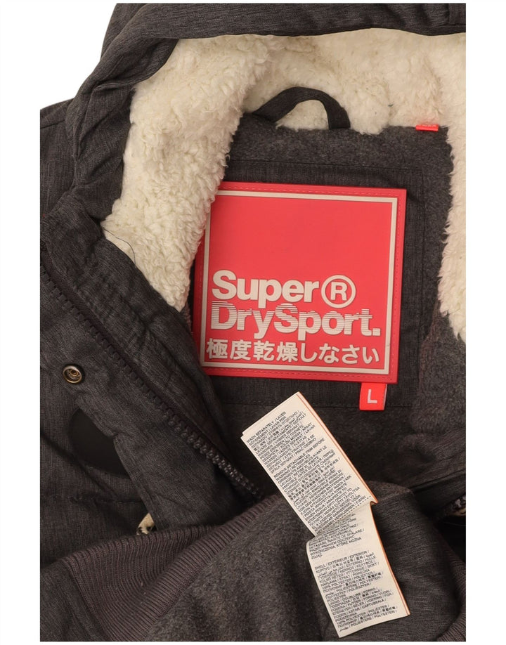 SUPERDRY Womens Graphic Hooded Padded Jacket UK 14 Large Grey Polyester