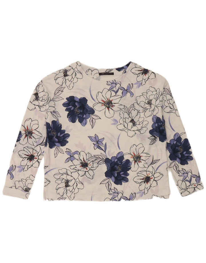 Marks & Spencer Womens Oversized Top Long Sleeve UK 8 Small White Floral