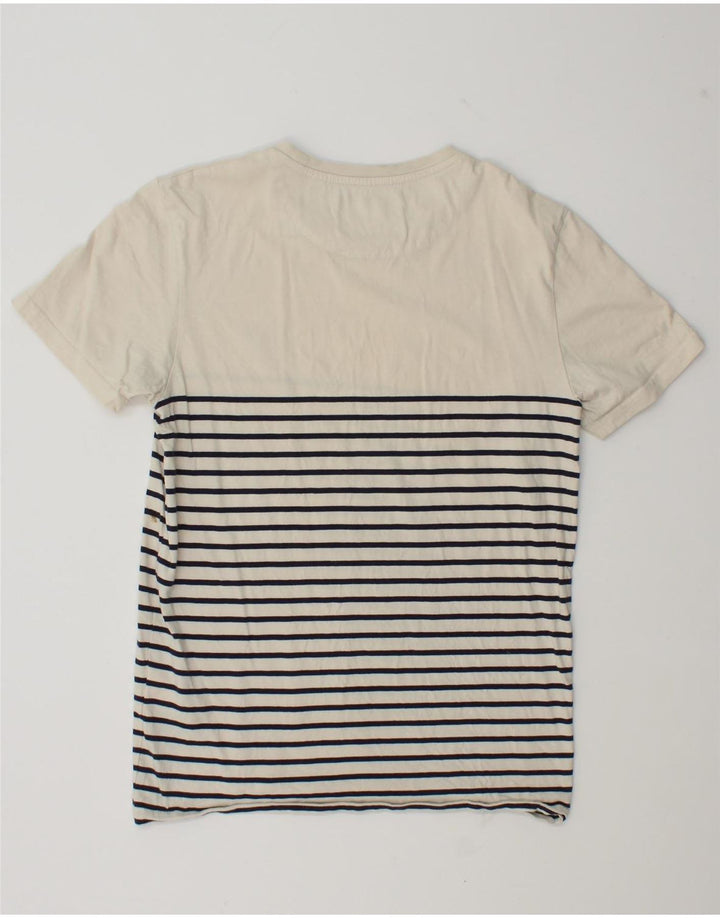 Lyle & Scott Womens T-Shirt Top UK 12 Medium White Striped Cotton