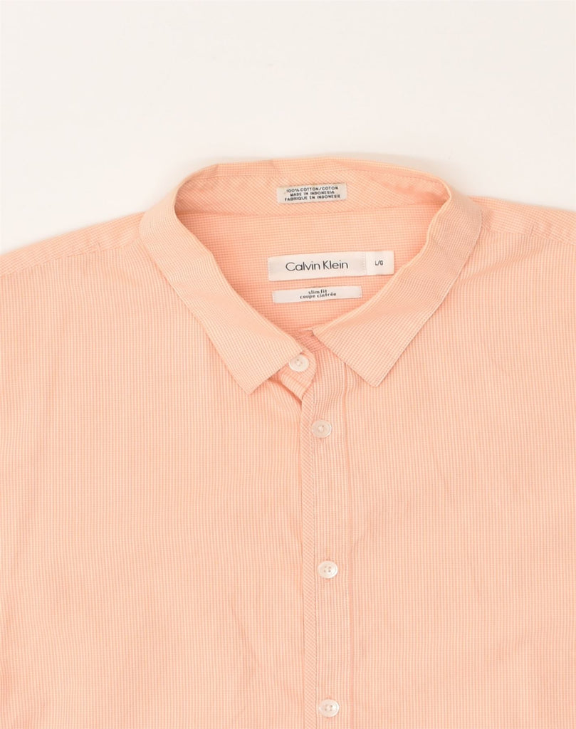 CALVIN KLEIN Mens Slim Fit Shirt Large Orange Gingham Cotton | Vintage Calvin Klein | Thrift | Second-Hand Calvin Klein | Used Clothing | Messina Hembry 