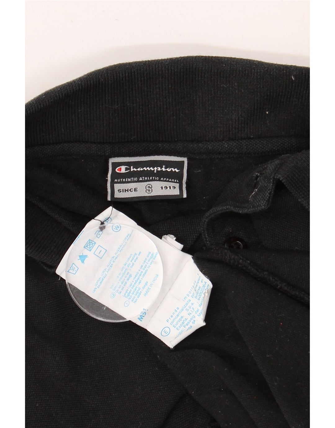 CHAMPION Mens Long Sleeve Polo Shirt Medium Black Cotton