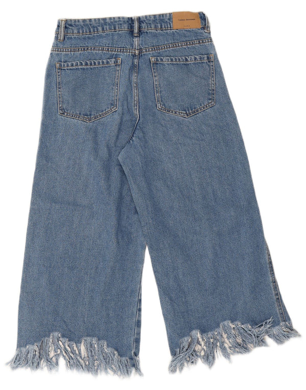 Zara Womens Trafaluc Capri Wide Leg Jeans EU 34 2XS W24 L20 Blue Cotton