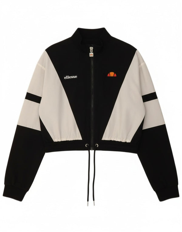 Ellesse Womens Crop Tracksuit Top Jacket UK 10 Small Black Colourblock