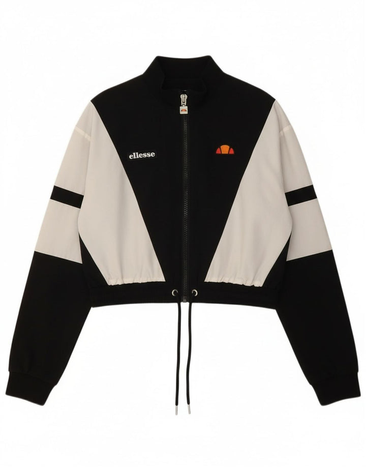 Ellesse Womens Crop Tracksuit Top Jacket UK 10 Small Black Colourblock