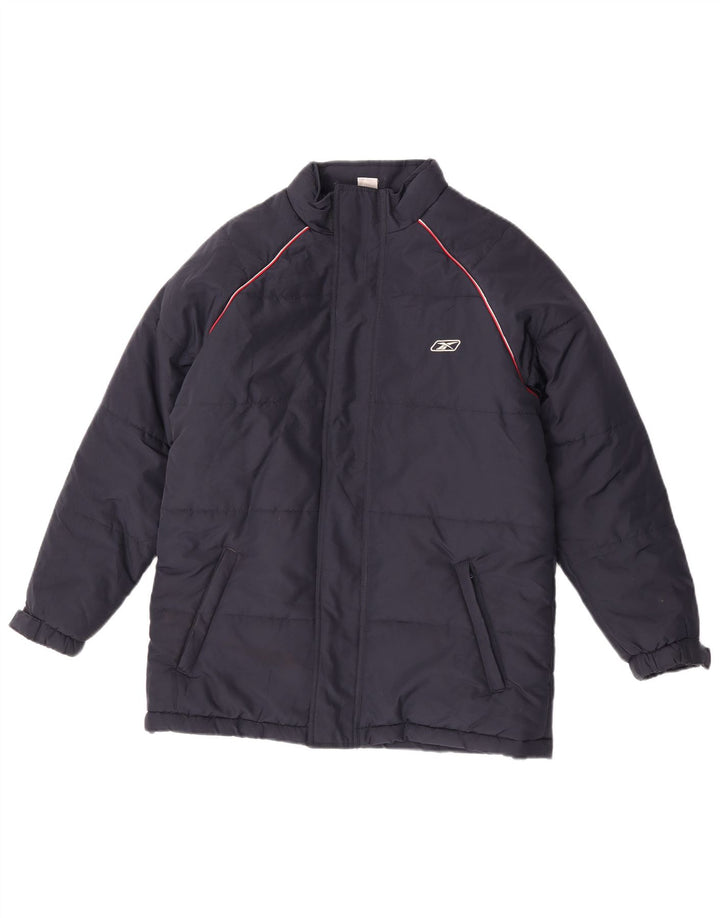 Reebok Boys Graphic Hooded Padded Jacket 13-14 Years XL Navy Blue Polyester