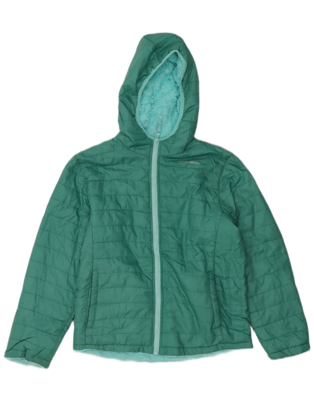 EDDIE BAUER Girls Hooded Padded Jacket 13-14 Years Large Green Polyester