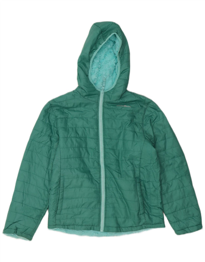 EDDIE BAUER Girls Hooded Padded Jacket 13-14 Years Large Green Polyester