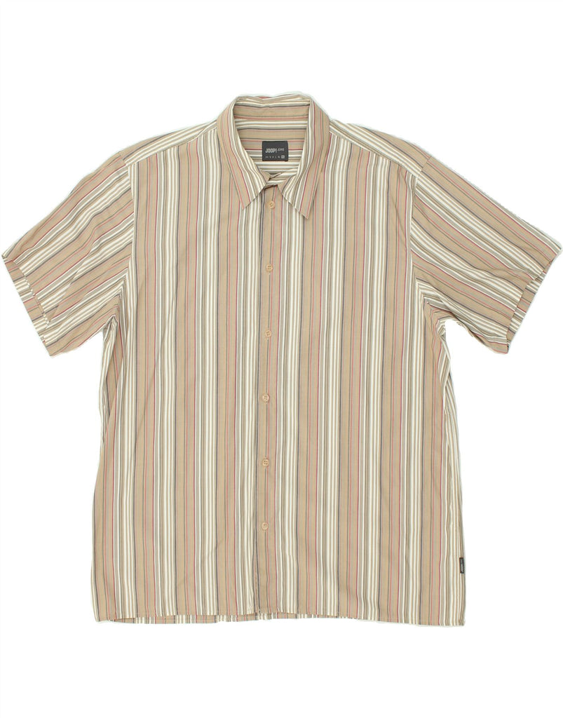 JOOP Mens Short Sleeve Shirt 2XL Beige Striped Cotton | Vintage Joop | Thrift | Second-Hand Joop | Used Clothing | Messina Hembry 