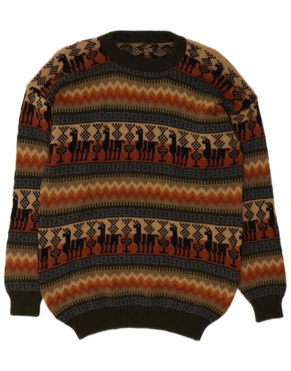 Vintage Mens Crew Neck Jumper Sweater Medium Multicoloured Fair Isle