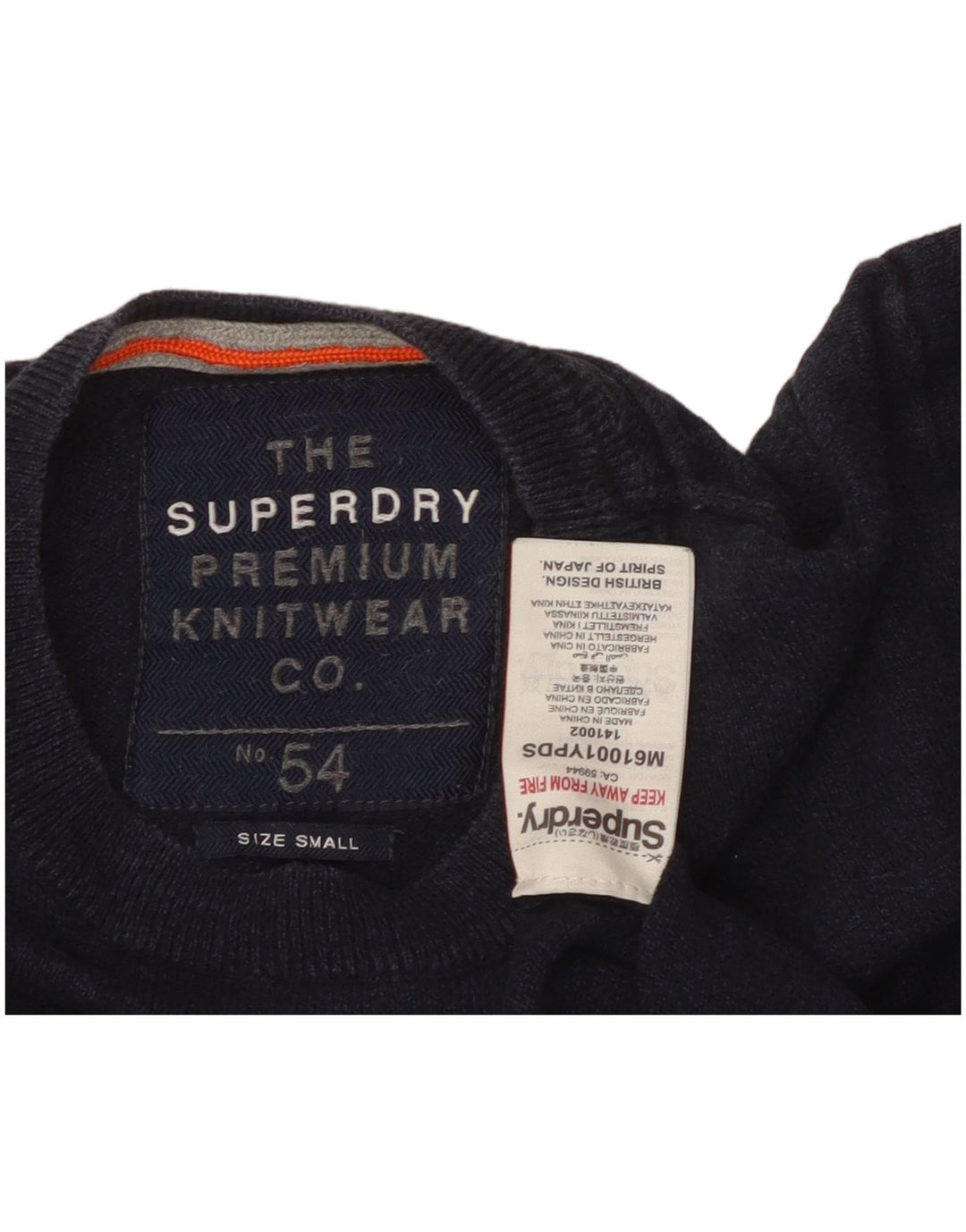 SUPERDRY Mens Crew Neck Jumper Sweater Small Navy Blue Cotton