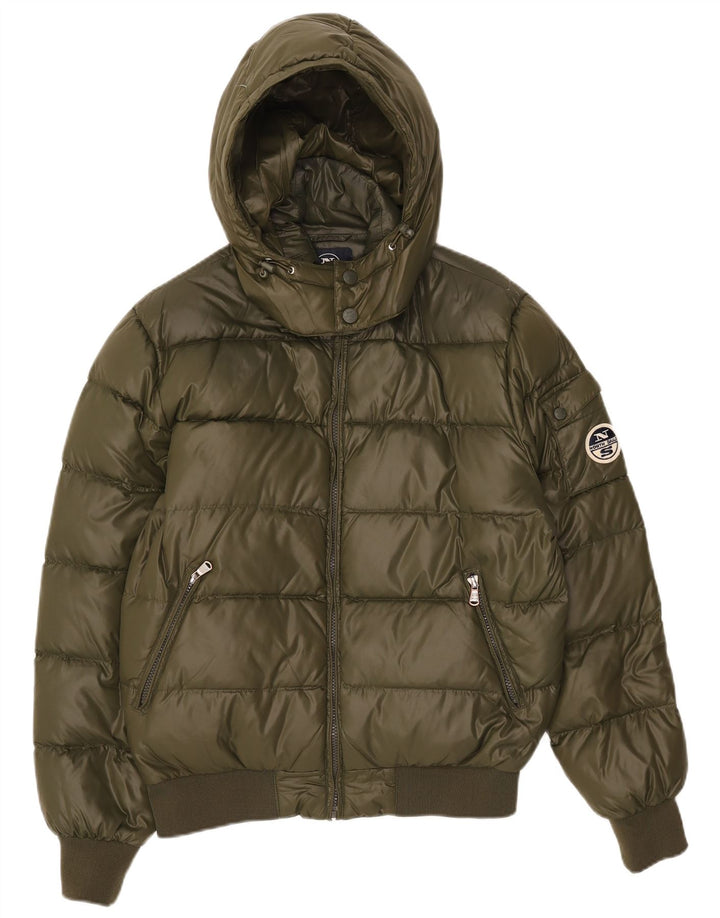 North Sails Mens Hooded Padded Jacket UK 38 Medium Khaki Nylon