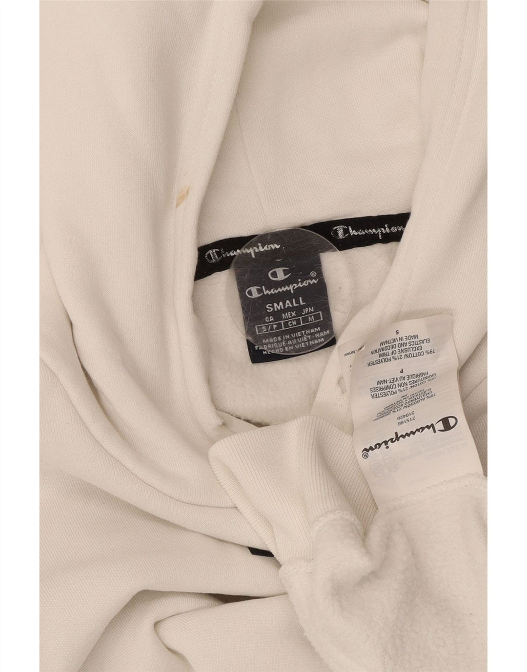 CHAMPION Mens Graphic Hoodie Jumper Small White Cotton