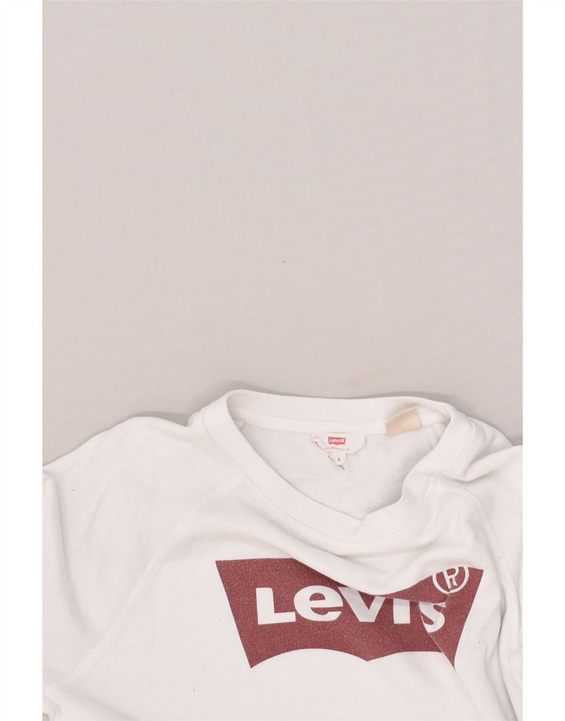 LEVI'S Womens Loose Fit Graphic Sweatshirt Jumper UK 10 Small White Cotton | Vintage Levi's | Thrift | Second-Hand Levi's | Used Clothing | Messina Hembry 