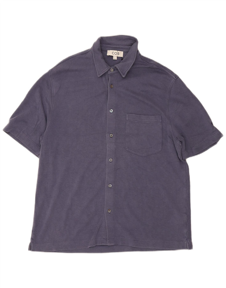 Cos Mens Short Sleeve Shirt Large Navy Blue Lyocell