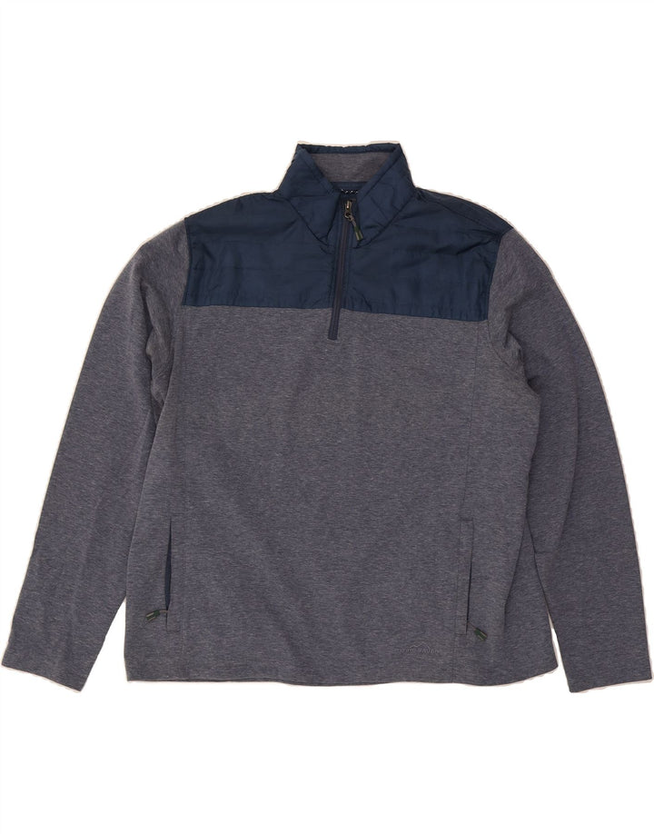EDDIE BAUER Mens Zip Neck Sweatshirt Jumper 2XL Grey Colourblock Cotton Vintage Eddie Bauer and Second-Hand Eddie Bauer from Messina Hembry 