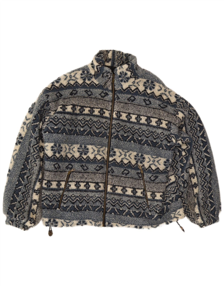 Vintage Mens Fleece Jacket UK 40 Large Blue Fair Isle