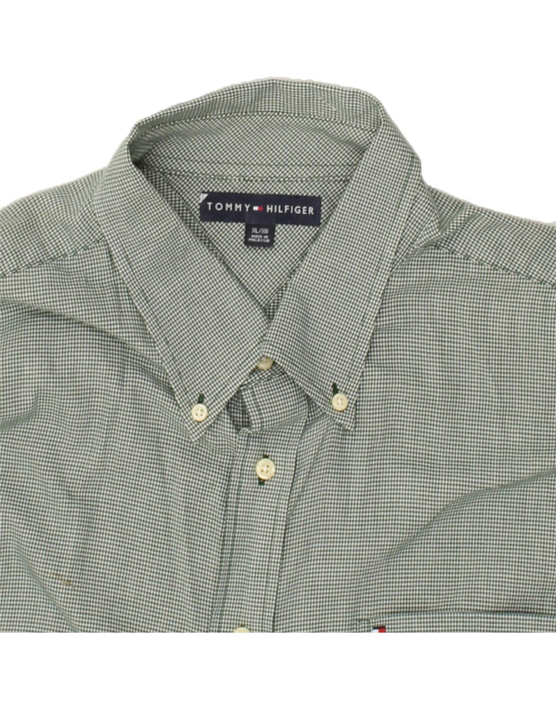 TOMMY HILFIGER Mens Shirt XL Green Houndstooth Cotton | Vintage Tommy Hilfiger | Thrift | Second-Hand Tommy Hilfiger | Used Clothing | Messina Hembry 