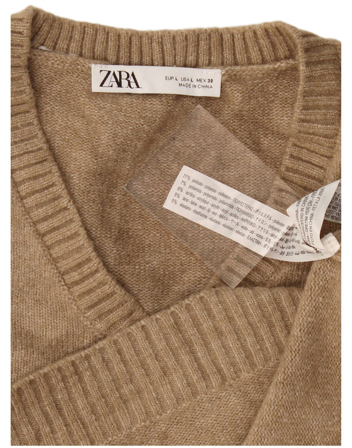 Zara Womens Crop Vest Tank Top UK 16 Large Beige Polyester